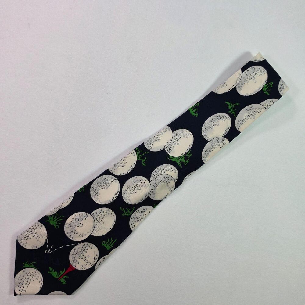 Vintage 1994 Nicole Miller Tie Mens One Size Blue Silk Golf Ball Geometric